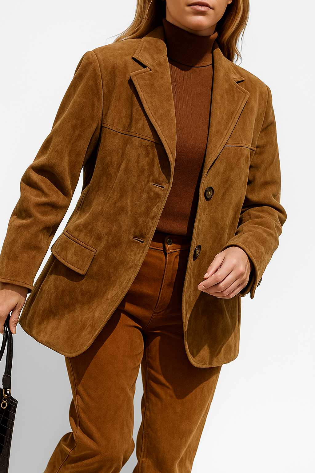 Women’s Suede Blazer Jacket – Oversized Vintage-Inspired Coat