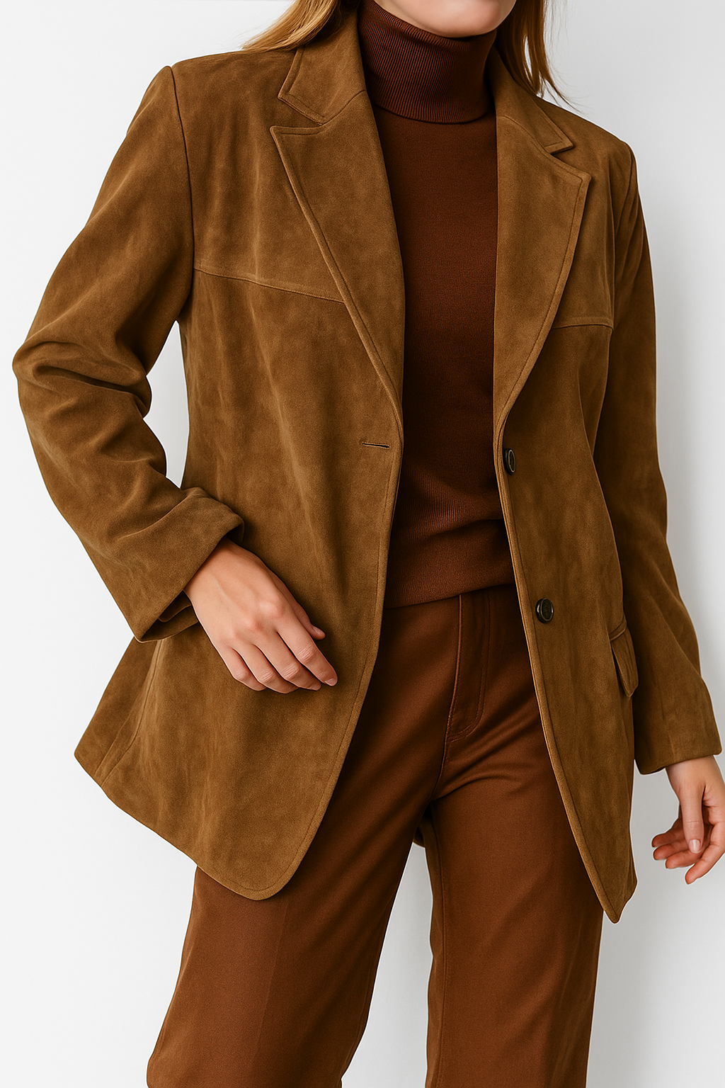 Women’s Suede Blazer Jacket – Oversized Vintage-Inspired Coat