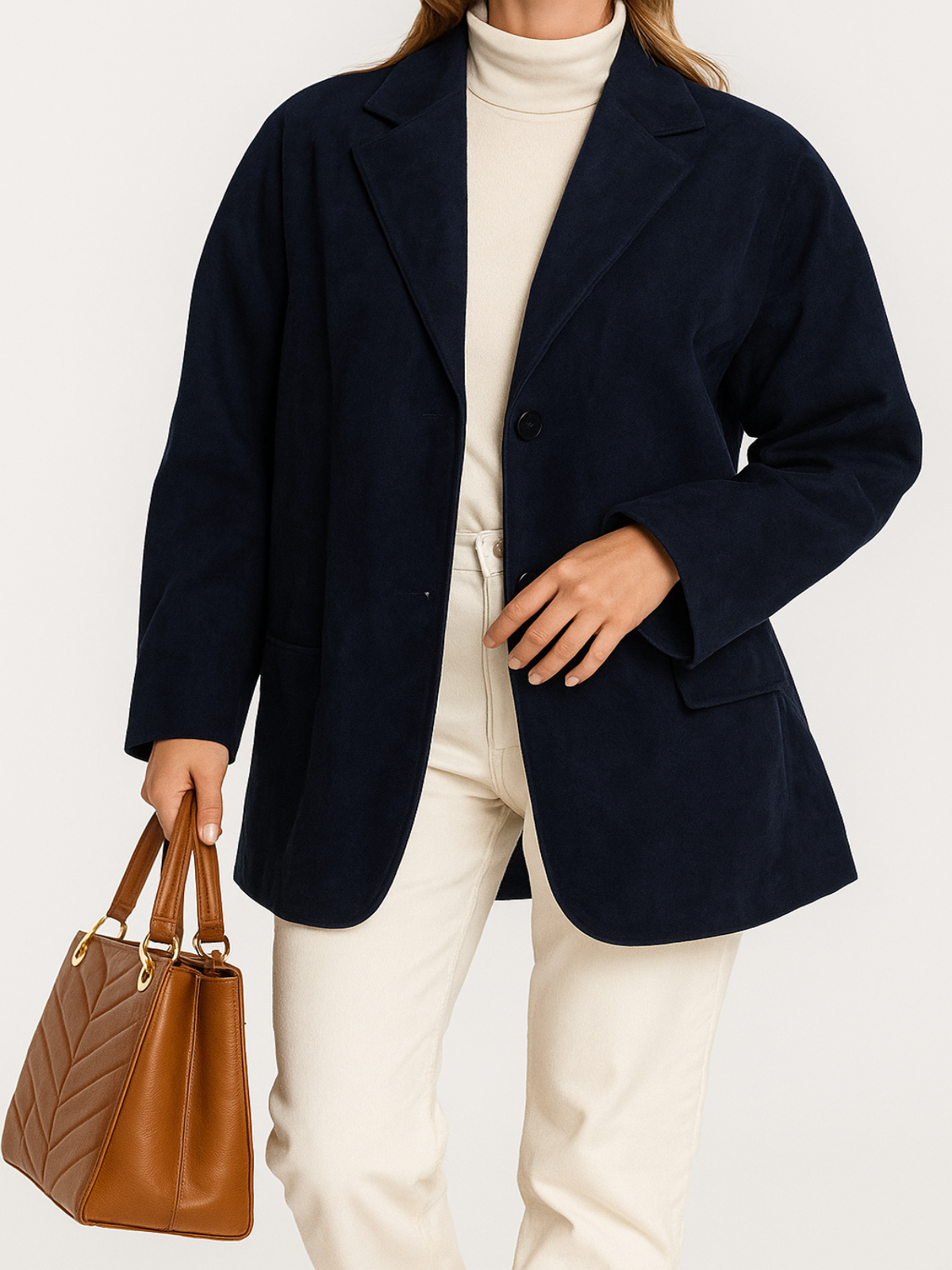 Women’s Suede Blazer Jacket – Oversized Vintage-Inspired Coat