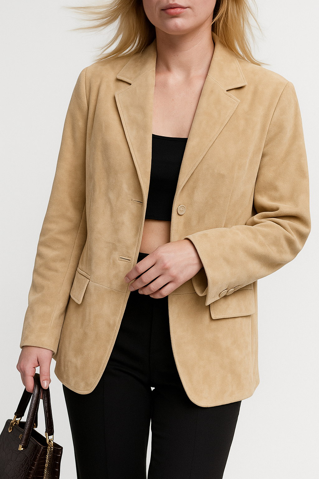 Women’s Suede Blazer Jacket – Oversized Vintage-Inspired Coat