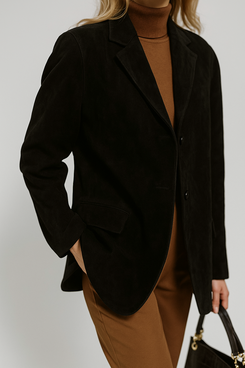 Women’s Suede Blazer Jacket – Oversized Vintage-Inspired Coat