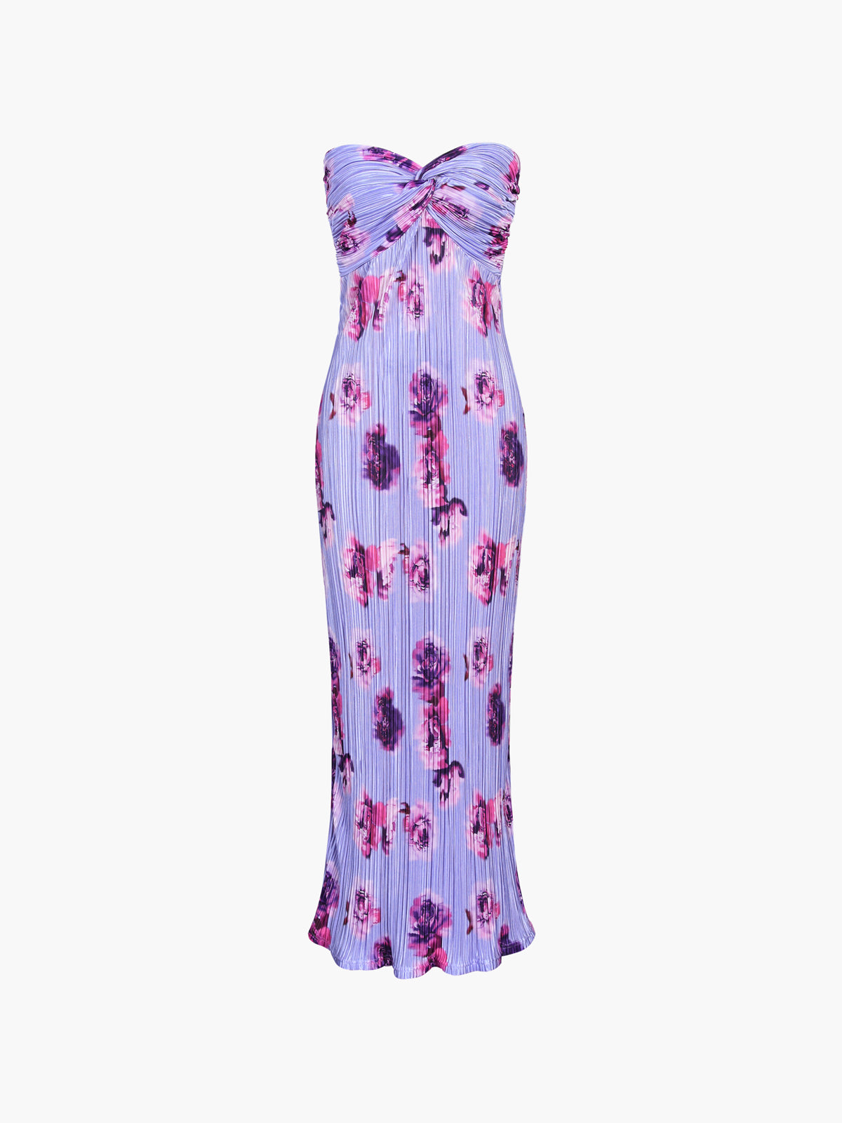 Pleated Bandeau Maxi Dress with Floral Print – Strapless & Refined for Summer or Parties