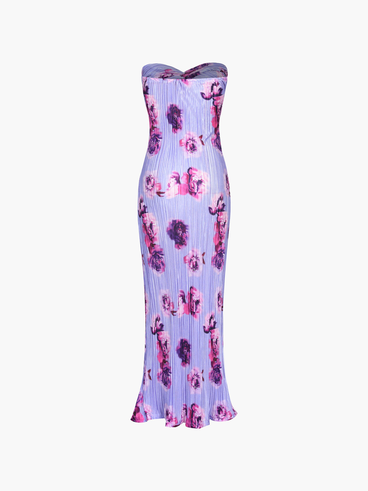 Pleated Bandeau Maxi Dress with Floral Print – Strapless & Refined for Summer or Parties