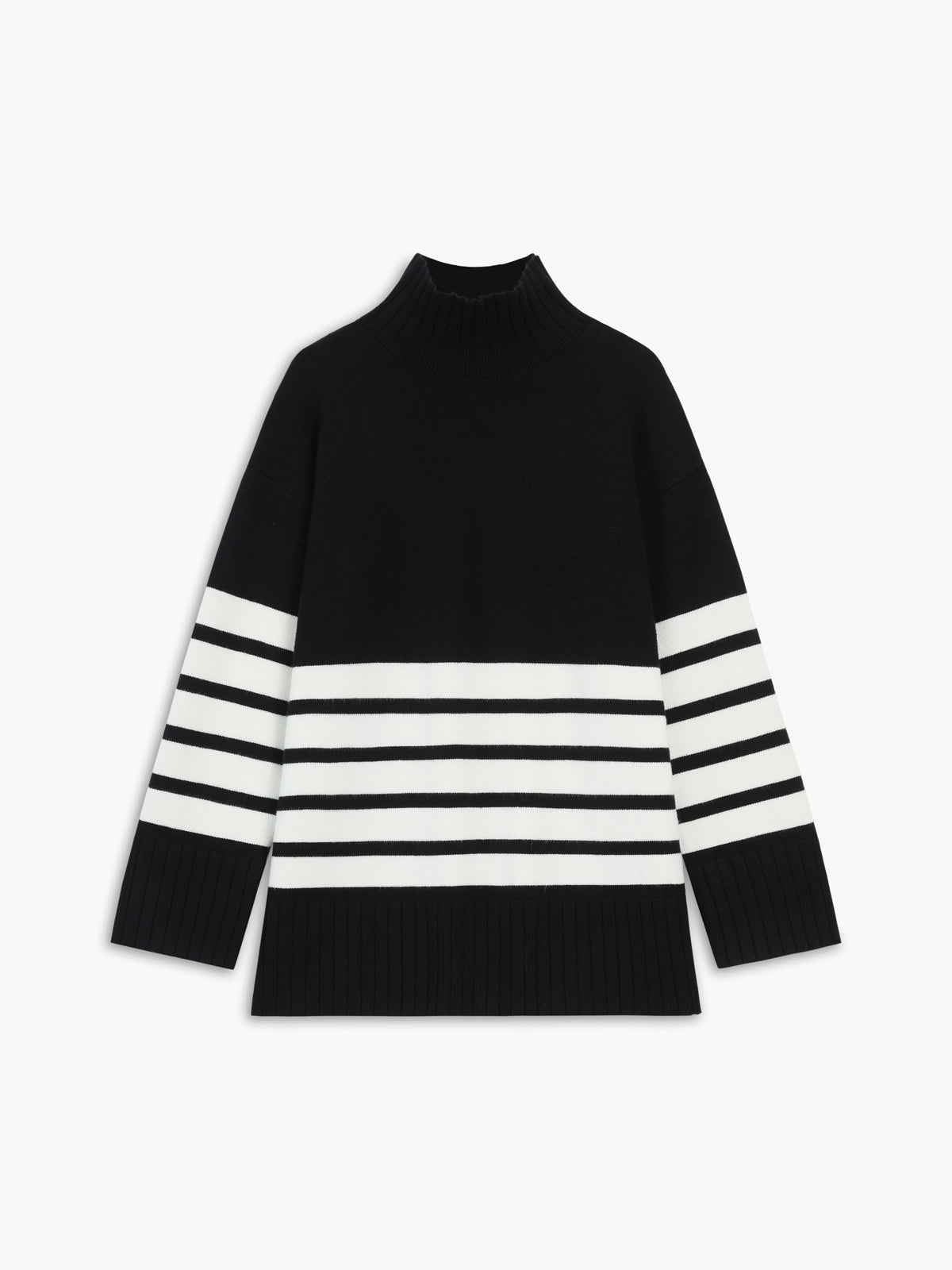 Women’s Striped Mock Neck Sweater | Luxe Colorblock Knit Jumper | High Neck Pullover