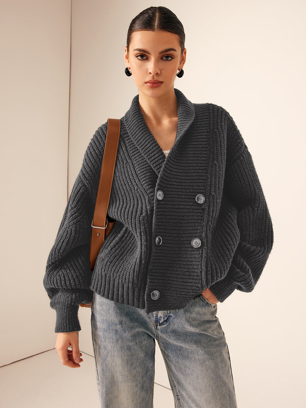 Ribbed Shawl-Collar Cardigan – Warm Women’s Soft Stretch Knit