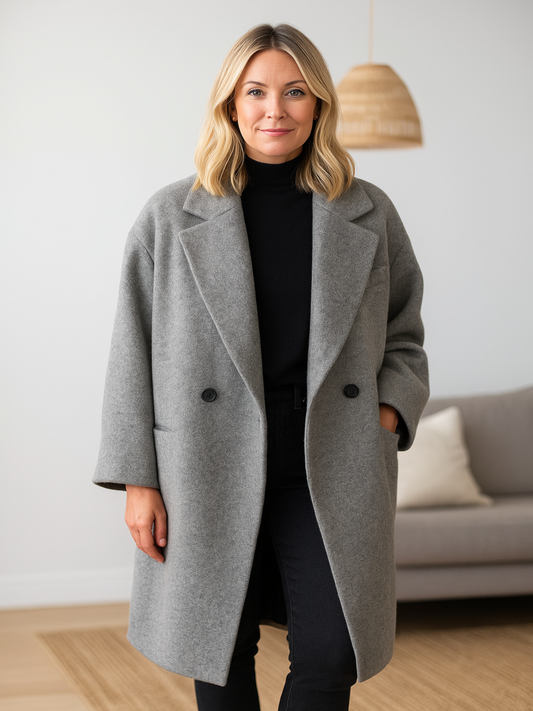 Women’s Oversized Wool-Blend Coat – Elegant Long Cold-Weather Overcoat