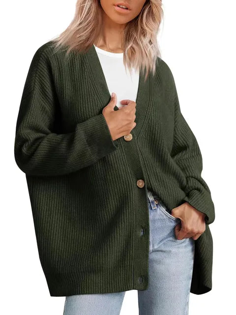Women’s Oversized Knit Cardigan – Soft Wool Blend Button Front Sweater for Everyday & Elegant Wear