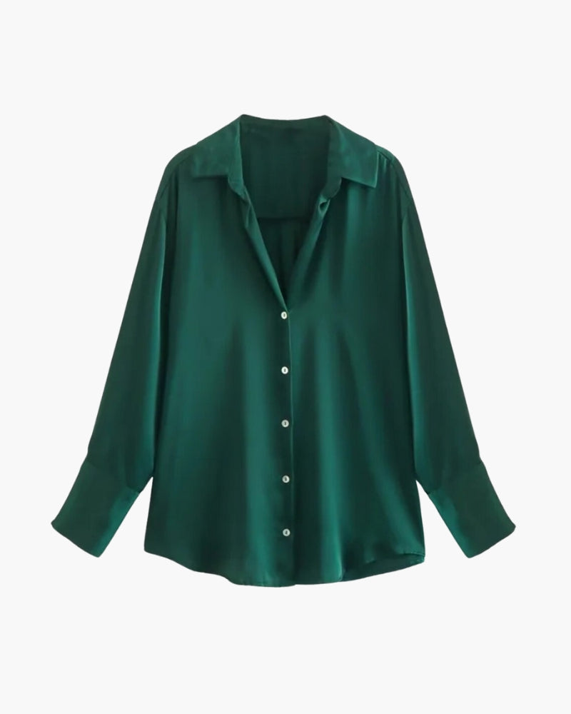 Women’s Satin Shirt – Timeless Oversized Silky Button Down Blouse for Elegant Everyday Wear
