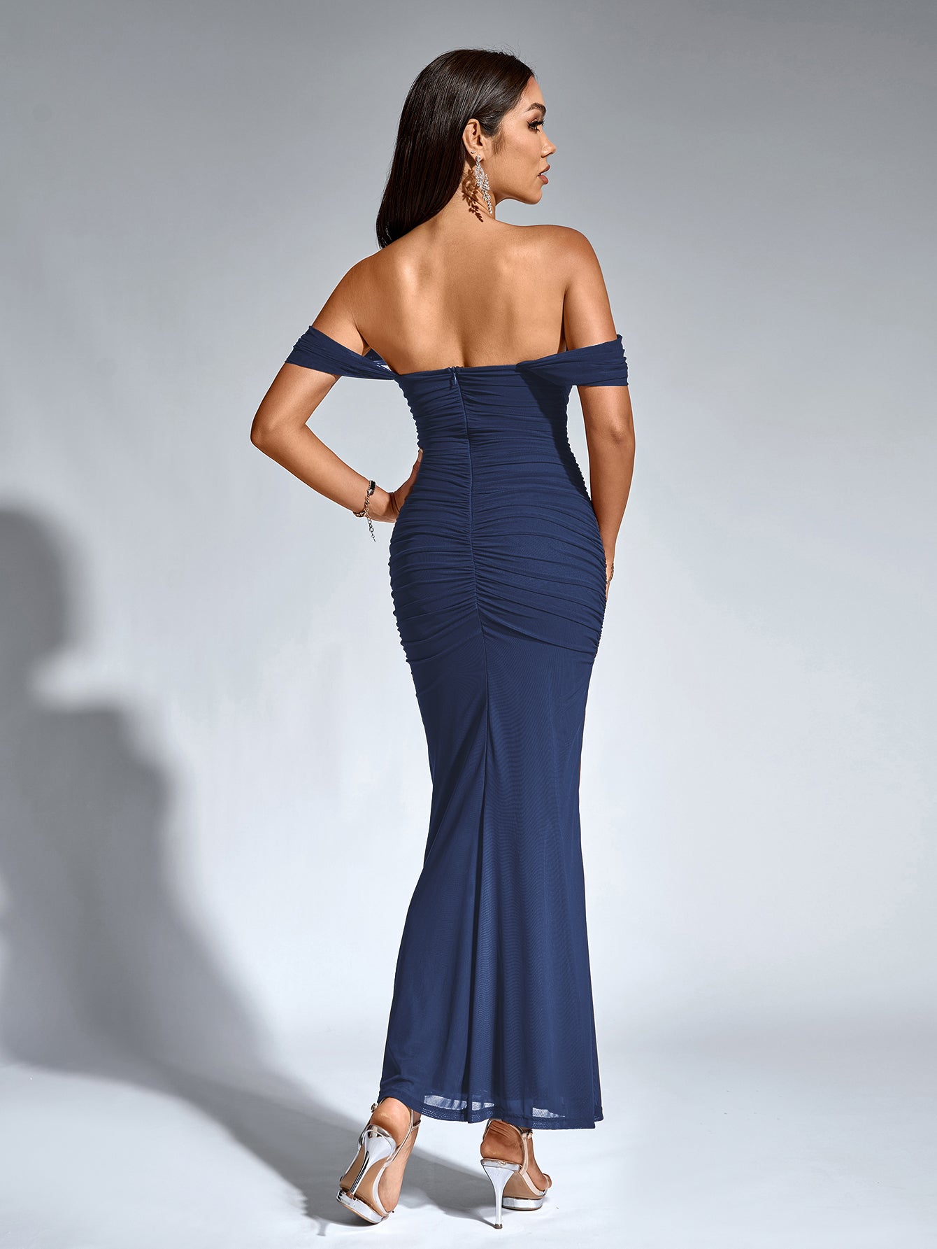 Off-Shoulder Bodycon Maxi Dress – Ruched & Mermaid Hem | Stretch Party Dress