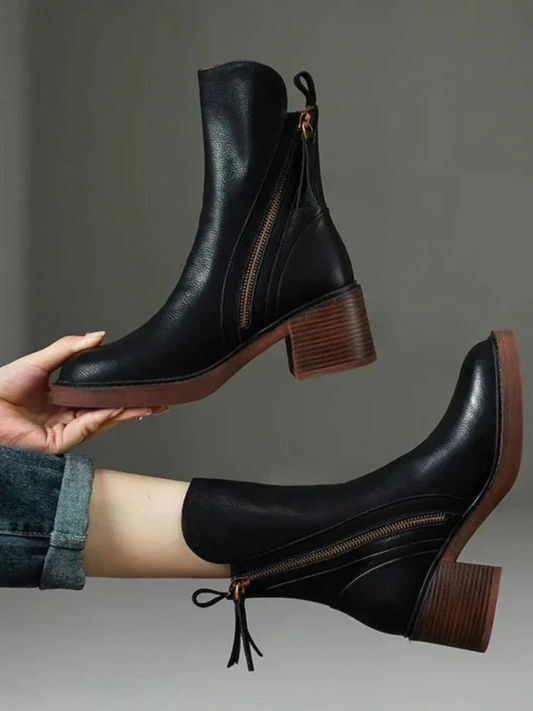 Black Ankle Boots – Refined Eco-Leather Boots with Block Heel