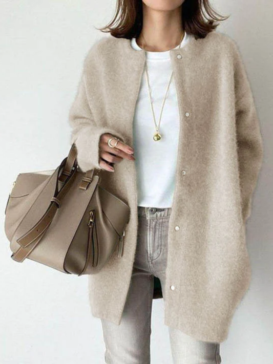 Women’s Wool-Blend Cardigan – Soft Cozy Longline Knit with Pockets and Relaxed Fit