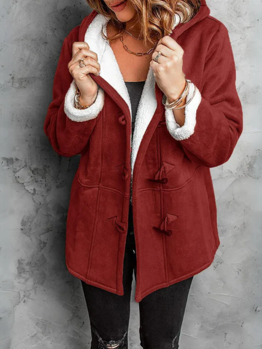 Women’s Hooded Fleece Coat – Warm Button-Up Cold-Weather Jacket