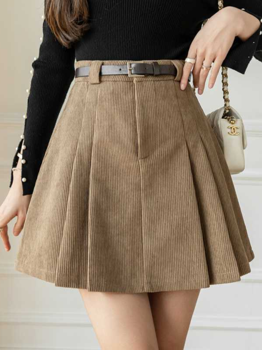 High-Waisted Corduroy Pleated Mini Skirt – Soft, Warm & Flattering Fit