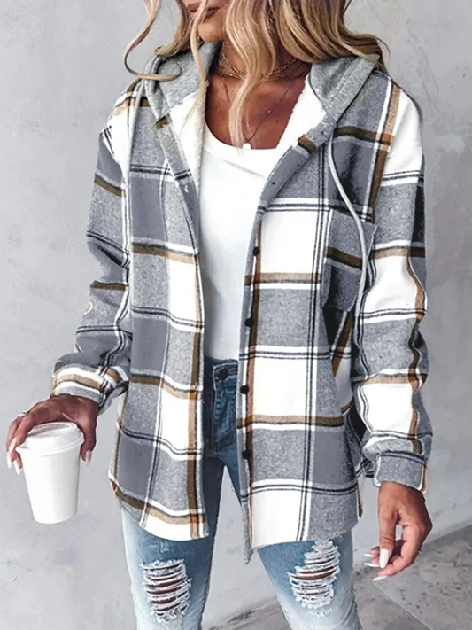 Cozy Plaid Hooded Shacket for Women – Soft, Warm & Perfect for Fall