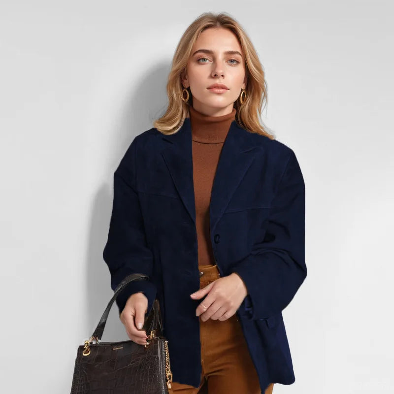 Women’s Suede Blazer Jacket – Oversized Vintage-Inspired Coat