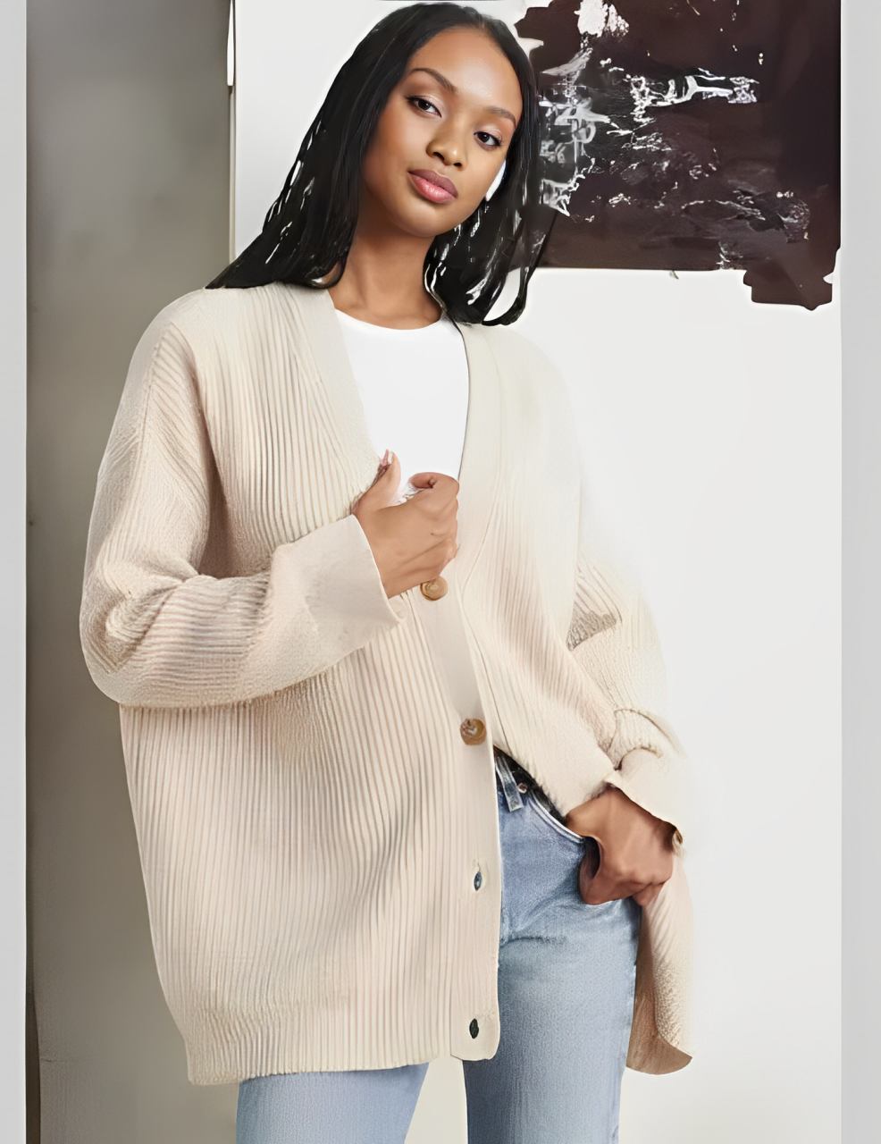 Women’s Oversized Knit Cardigan – Soft Wool Blend Button Front Sweater for Everyday & Elegant Wear