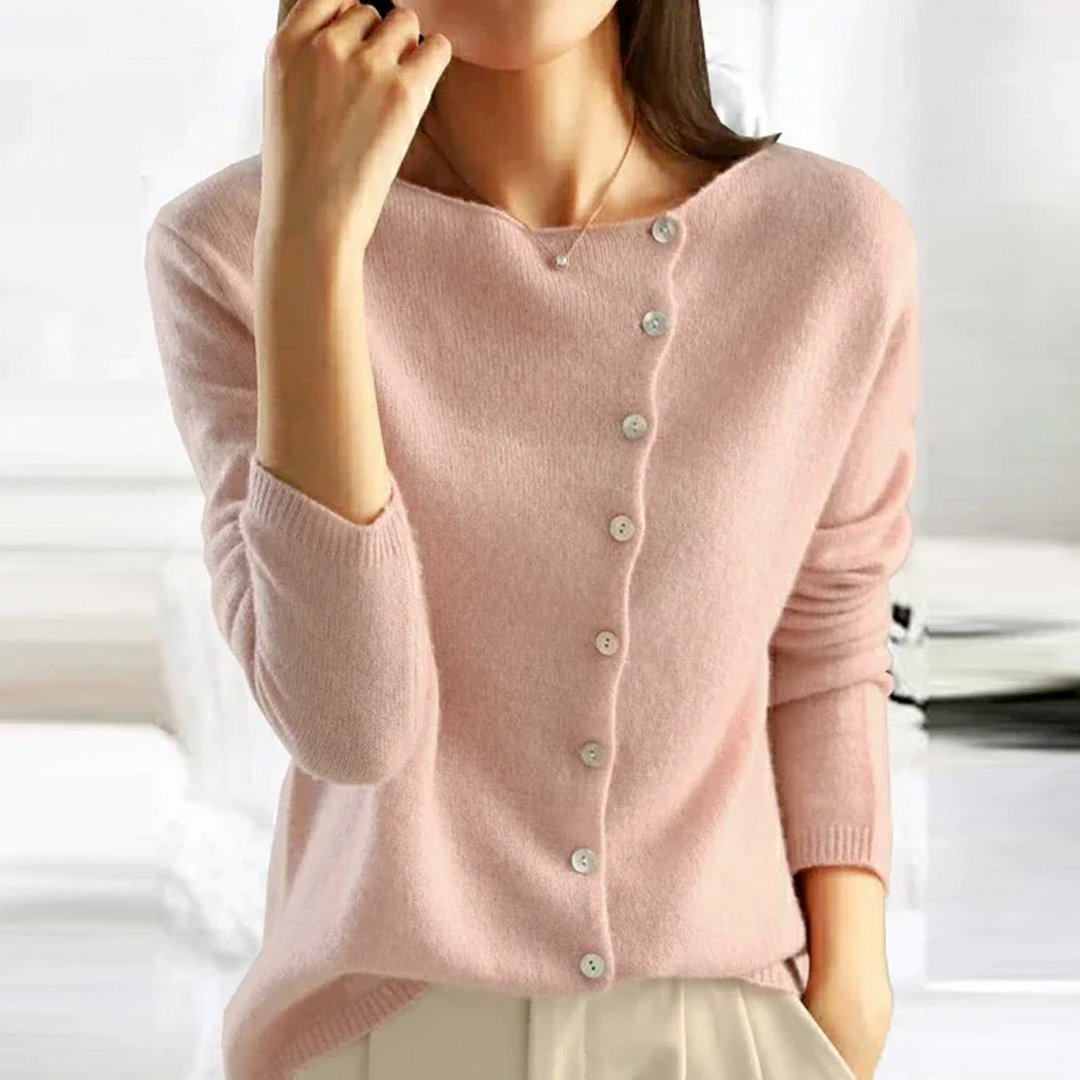 Asymmetrical Button Sweater – Soft Knit Top for Effortless Elegance