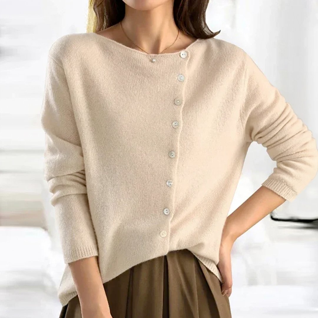 Asymmetrical Button Sweater – Soft Knit Top for Effortless Elegance