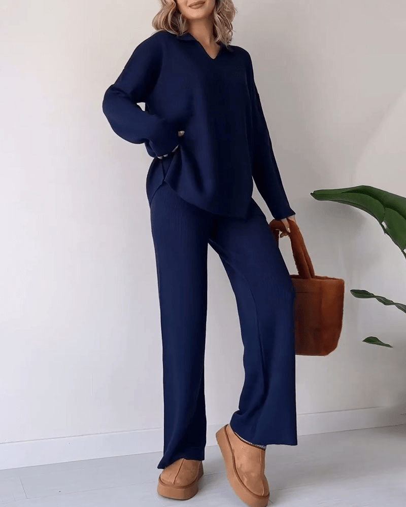 Two-Piece Lounge Set Women – Soft Knit Top and Relaxed Pants