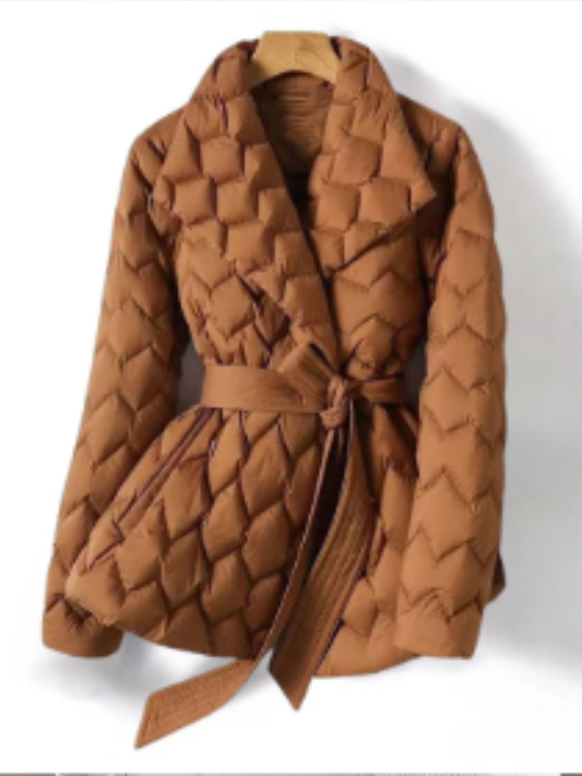 Refined Quilted Belted Down Jacket – Warm, Tailored & Sophisticated