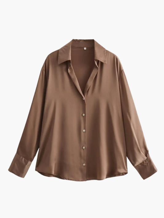 Women’s Satin Shirt – Timeless Oversized Silky Button Down Blouse for Elegant Everyday Wear