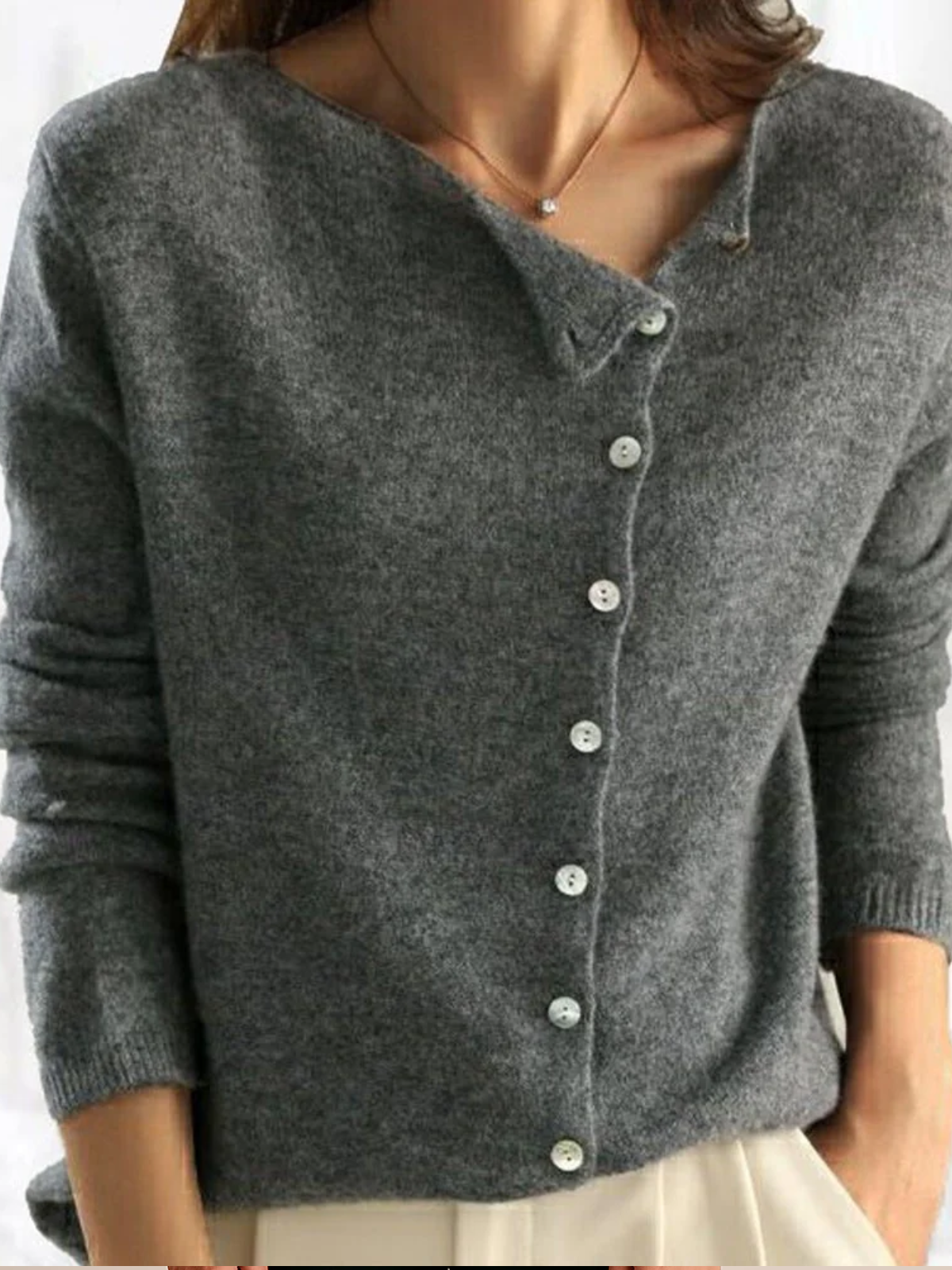 Asymmetrical Button Sweater – Soft Knit Top for Effortless Elegance
